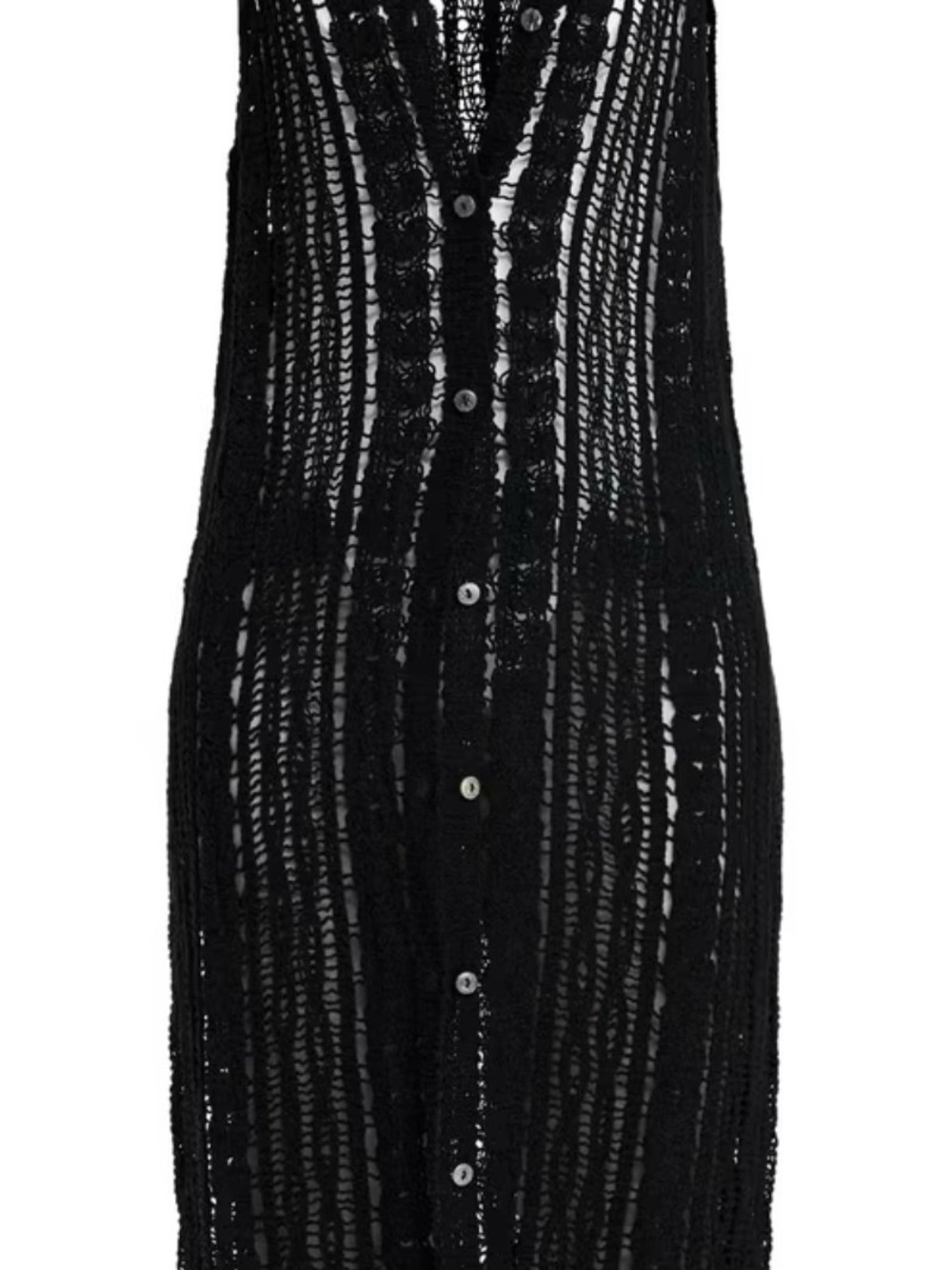 Sheer Black Crochet Button-Front